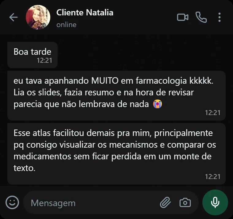 Depoimento da aluna Natalia no WhatsApp
